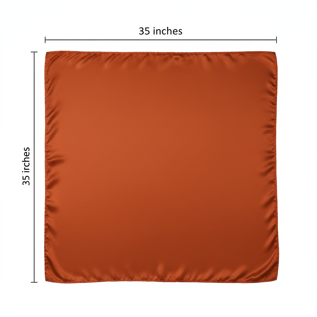 Flat lay measurement of rust wild rag scarf 35x35 inches