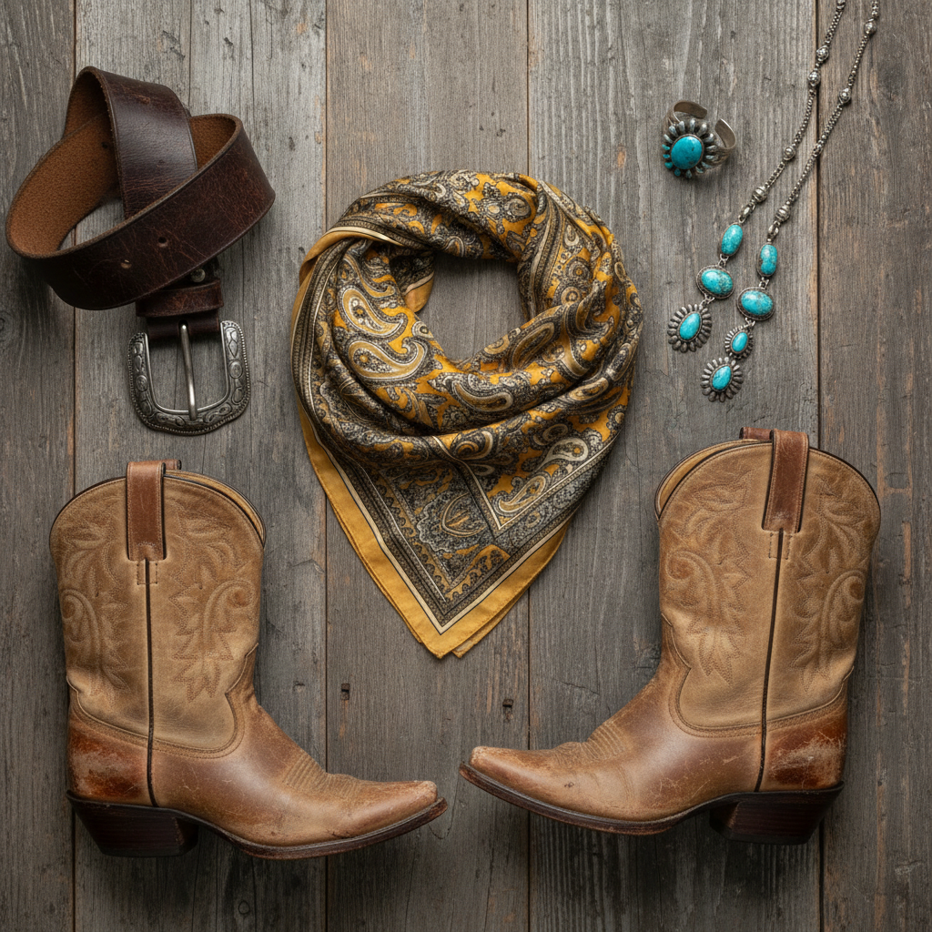 Flat lay with western accessories - proper size