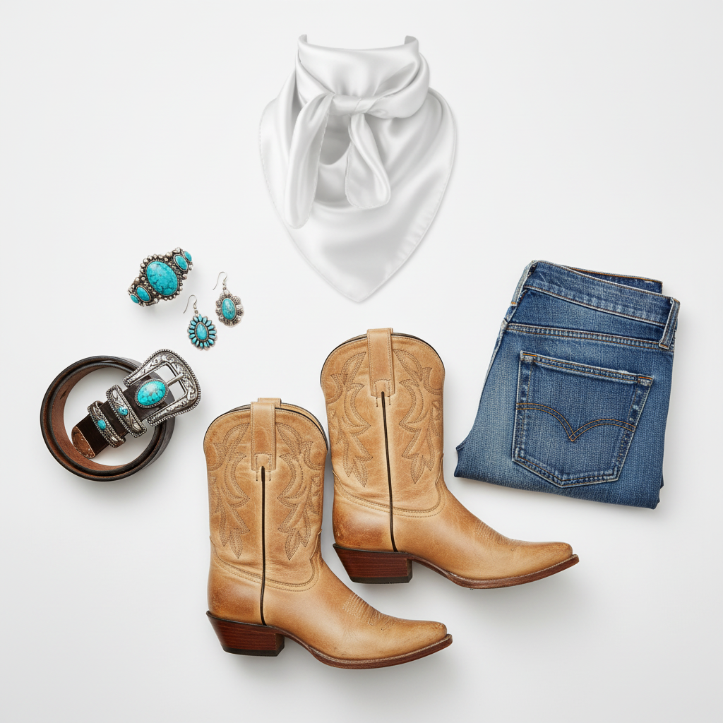 Flat lay with western accessories