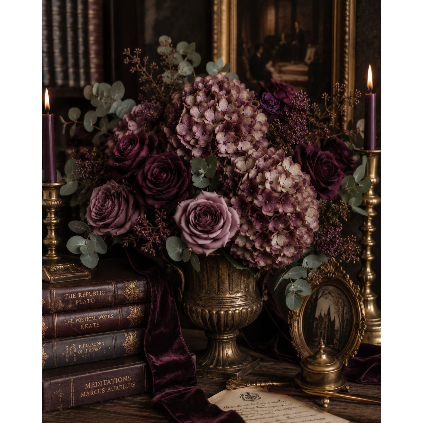 Dusty Mauve Hydrangea Stems Set of 3 Faux Hydrangea Flowers Artificial Hydrangea Dried Look Floral Stems Wedding Decor French Country Decor