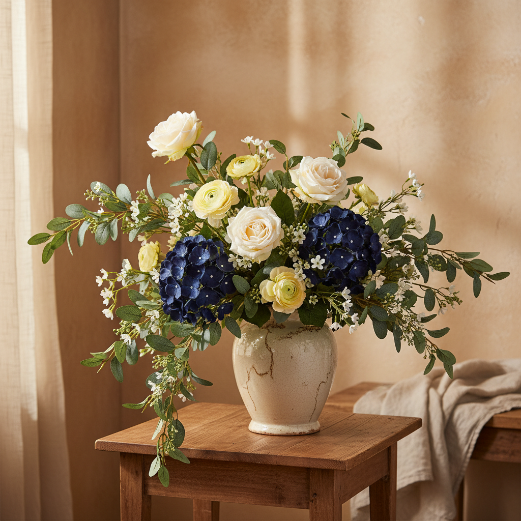 French Country Asymmetrical Cascade - Navy Hydrangea