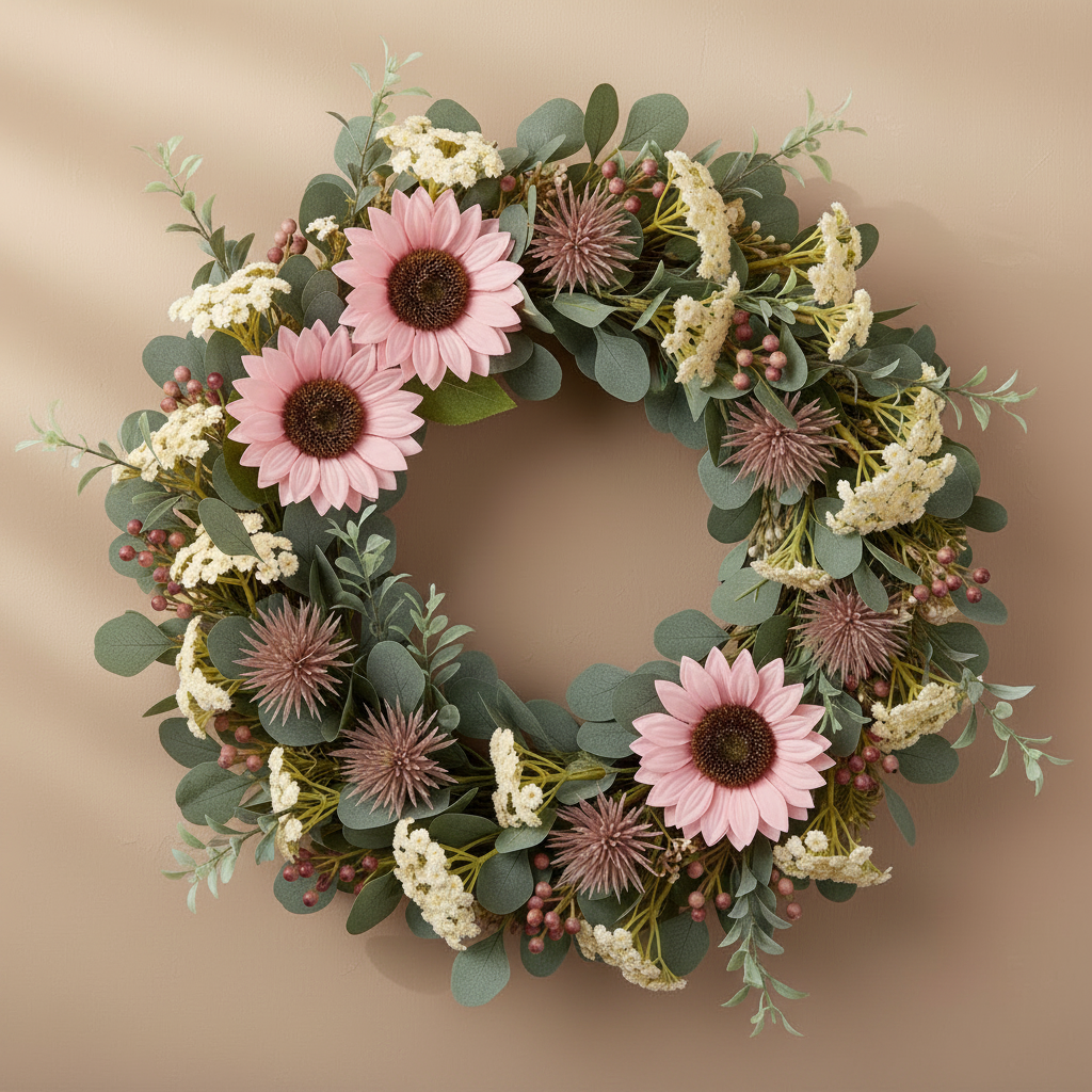 Fuller wreath with added sage eucalyptus and unchanged flower proportions