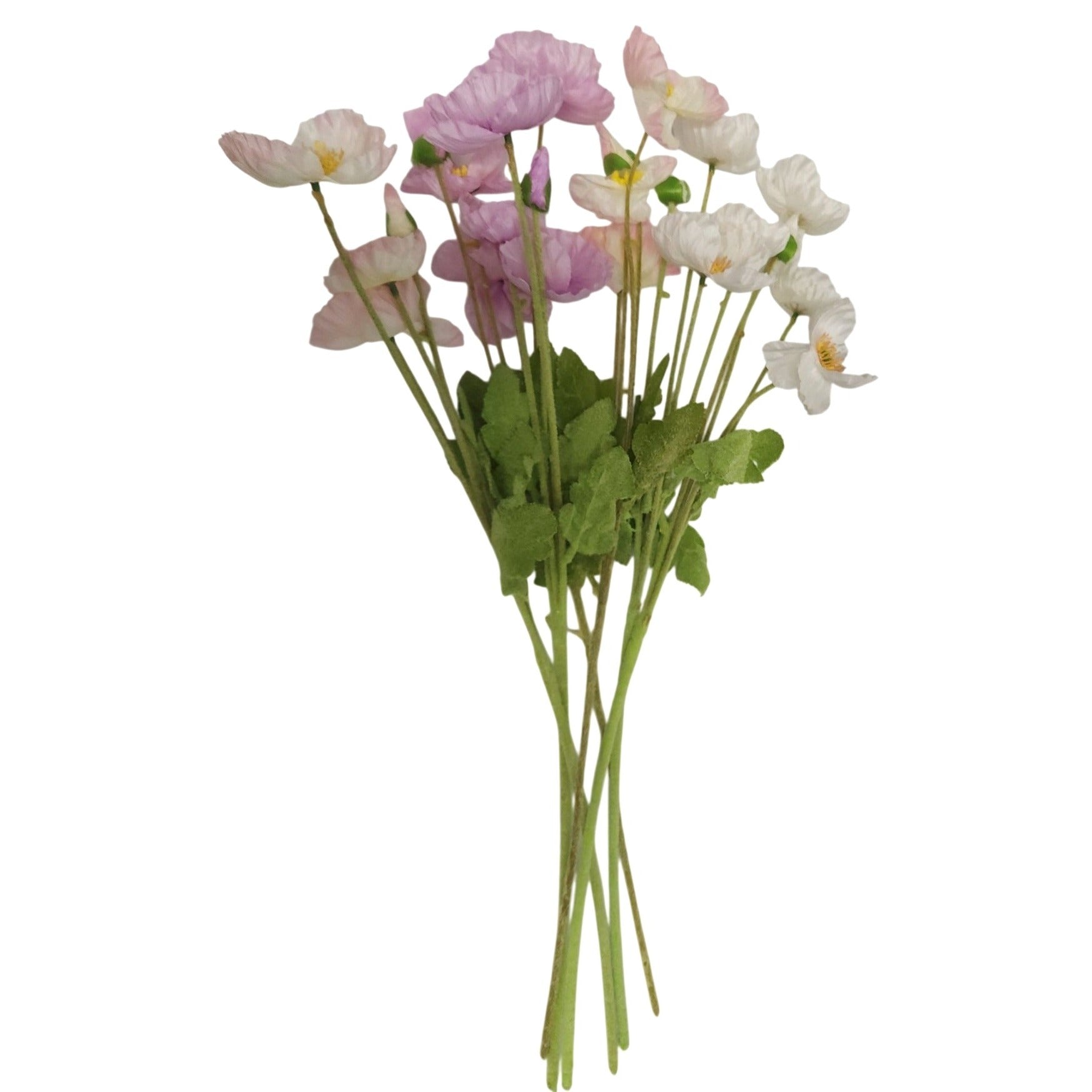 Artificial Silk Poppy Flowers Lavender White Pink Faux Wildflower Bouquet 6 Stems