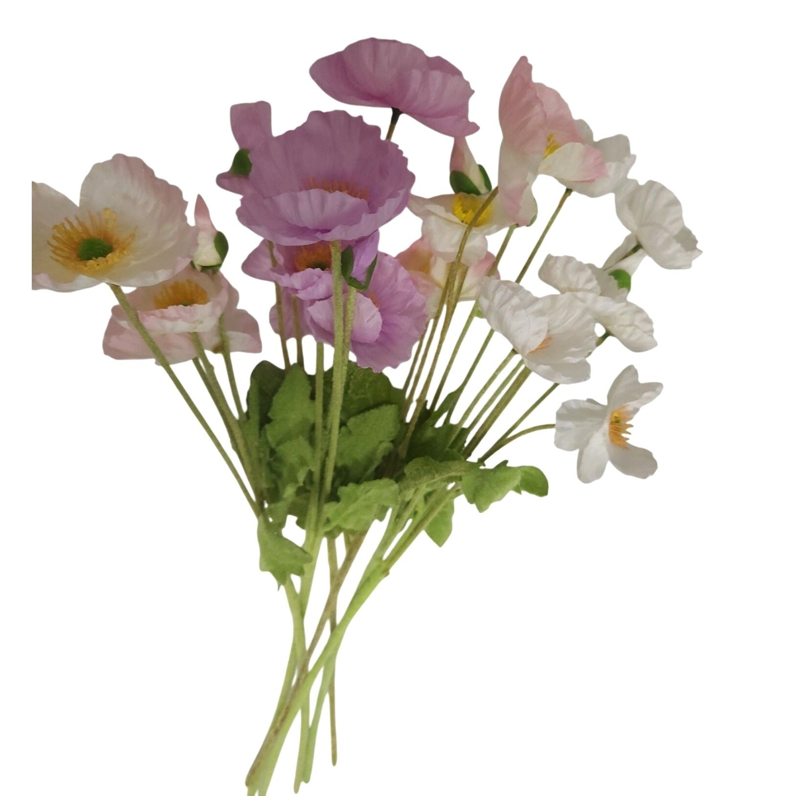 Artificial Silk Poppy Flowers Lavender White Pink Faux Wildflower Bouquet 6 Stems
