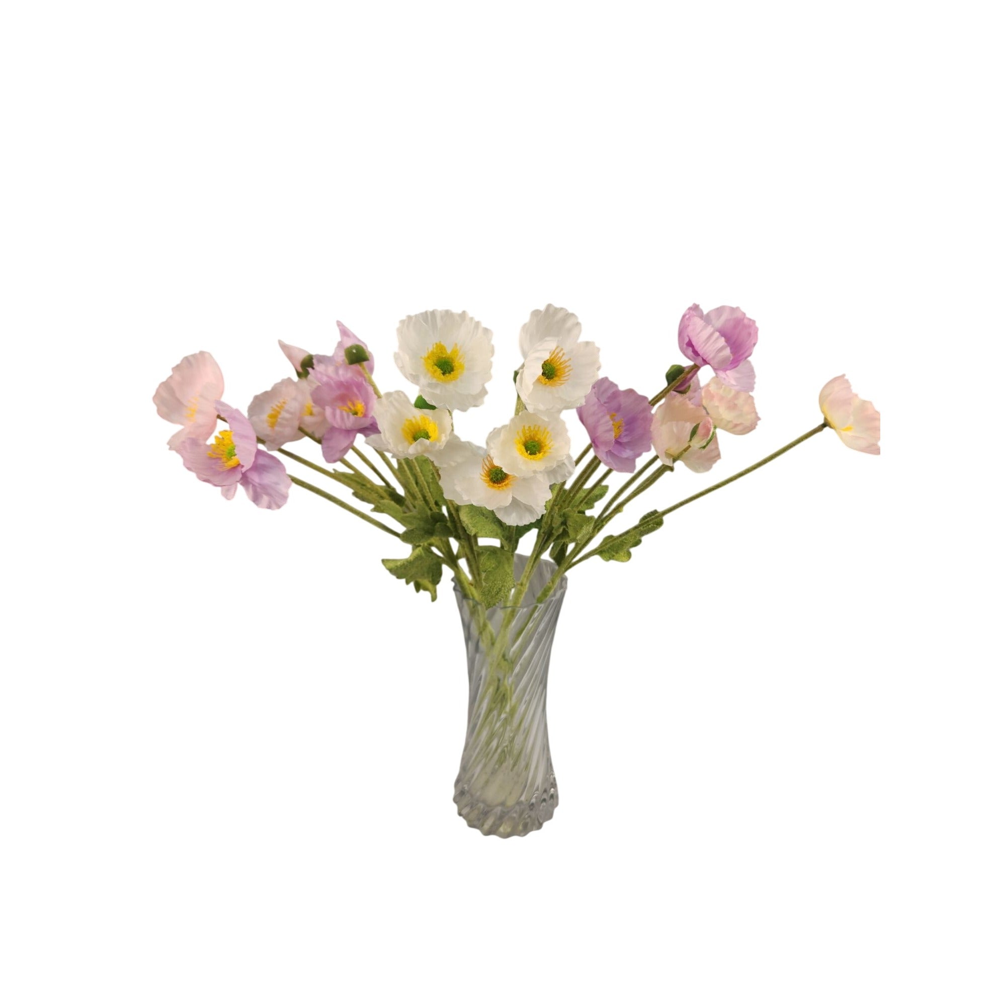 Artificial Silk Poppy Flowers Lavender White Pink Faux Wildflower Bouquet 6 Stems