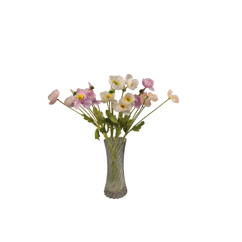 Artificial Silk Poppy Flowers Lavender White Pink Faux Wildflower Bouquet 6 Stems