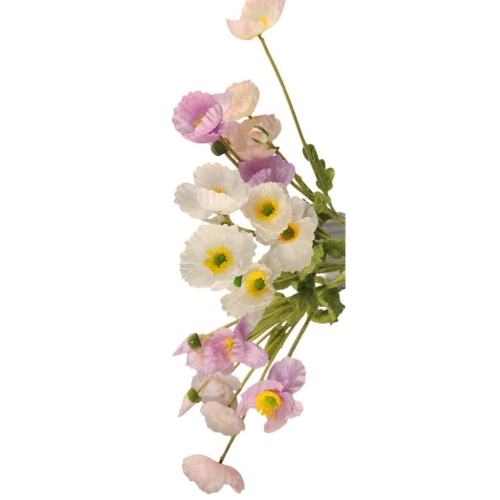 Artificial Silk Poppy Flowers Lavender White Pink Faux Wildflower Bouquet 6 Stems