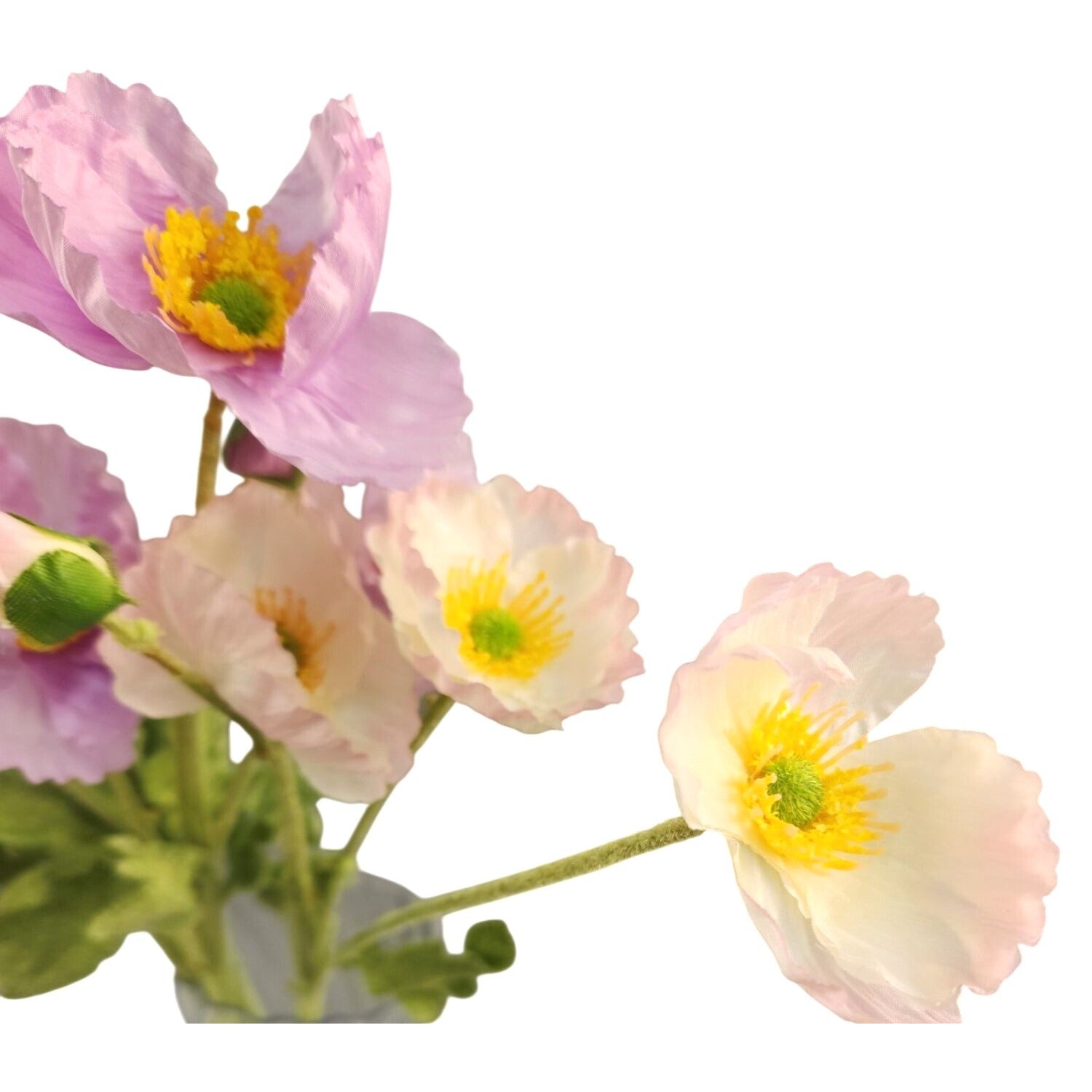 Artificial Silk Poppy Flowers Lavender White Pink Faux Wildflower Bouquet 6 Stems