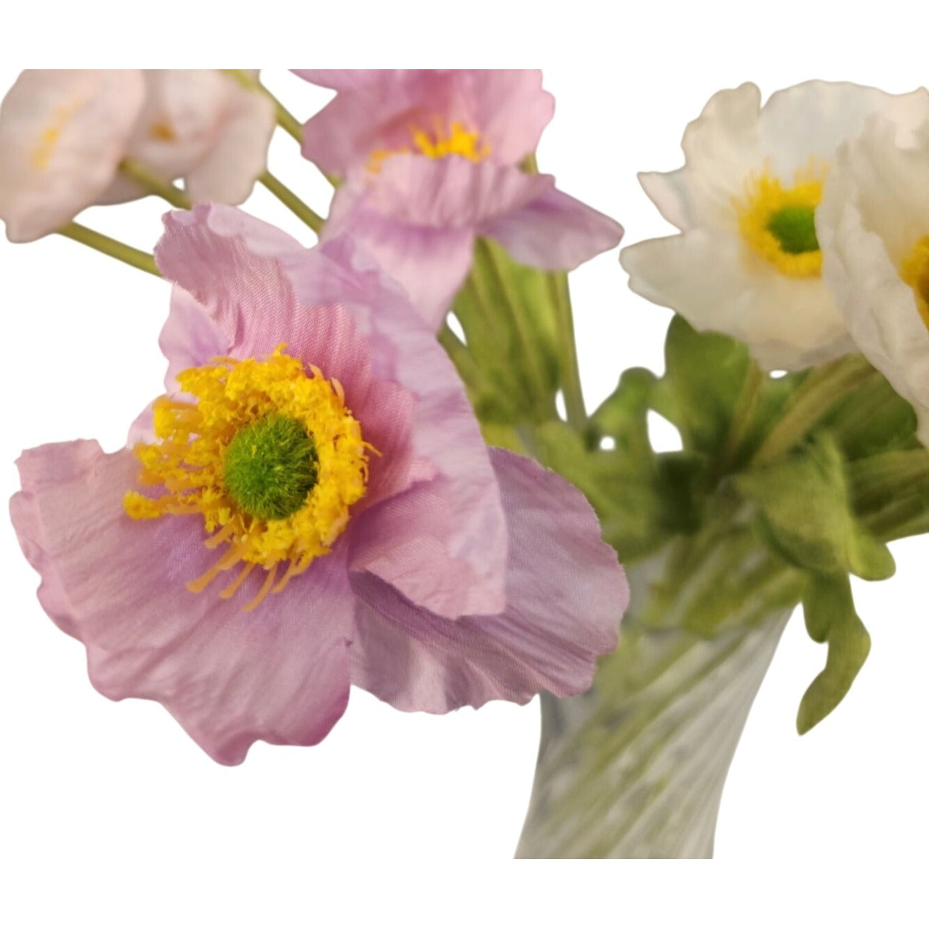 Artificial Silk Poppy Flowers Lavender White Pink Faux Wildflower Bouquet 6 Stems