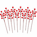 10 Artificial Red Berry Picks, 8-Inch Wired Christmas Wreath Garland Stems
