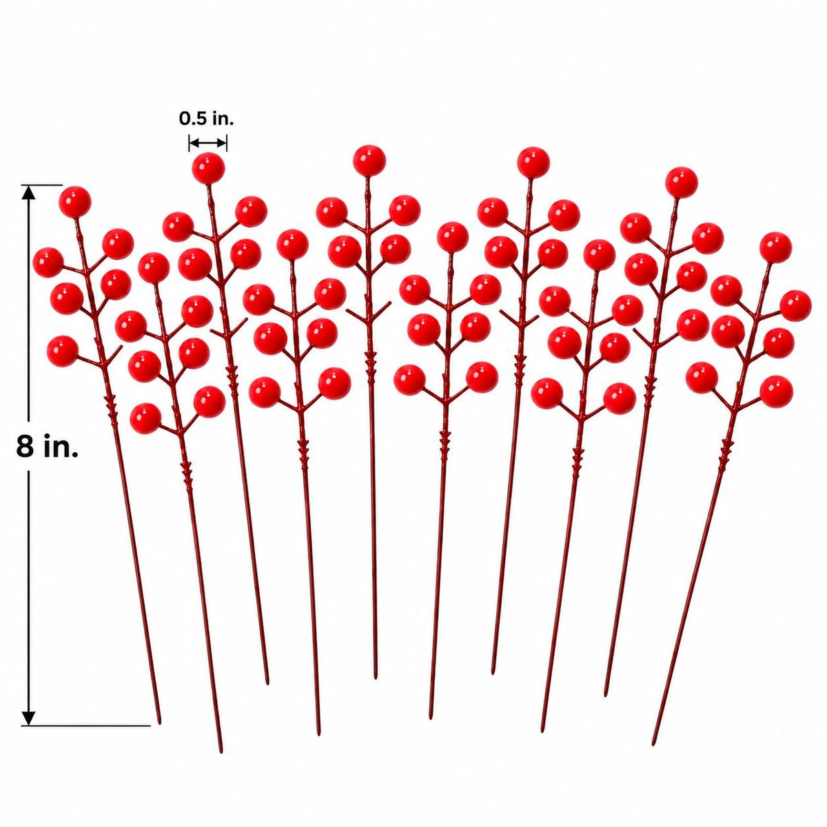10 Artificial Red Berry Picks, 8-Inch Wired Christmas Wreath Garland Stems