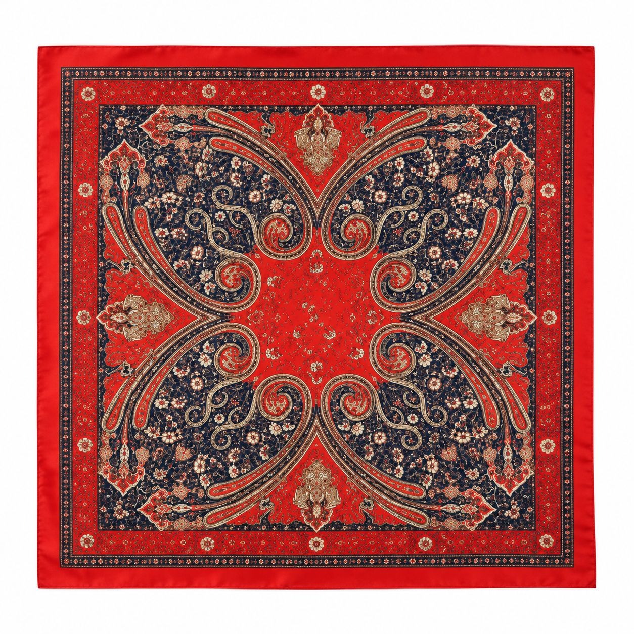 Orange Red Navy Paisley Square Scarf 26x26 Western Cowgirl Neck Scarf Satin Hair Scarf