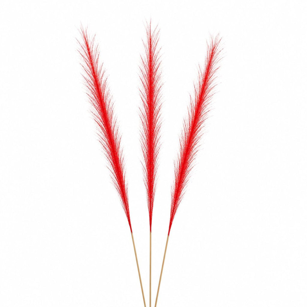 Red Pampas Grass Decor Set of 3 Faux Pampas Stems Red Floral Stems Patriotic Decor Farmhouse Decor Wedding Decor Cherry Decor