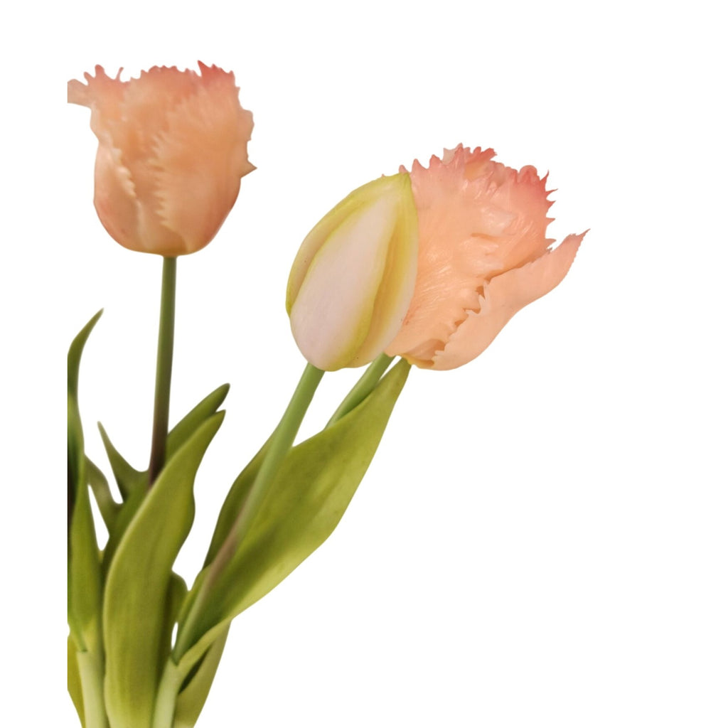 Peach Coral Artificial Tulips 15 Inch Set of 5 Faux Spring Flowers Easter Wedding Decor