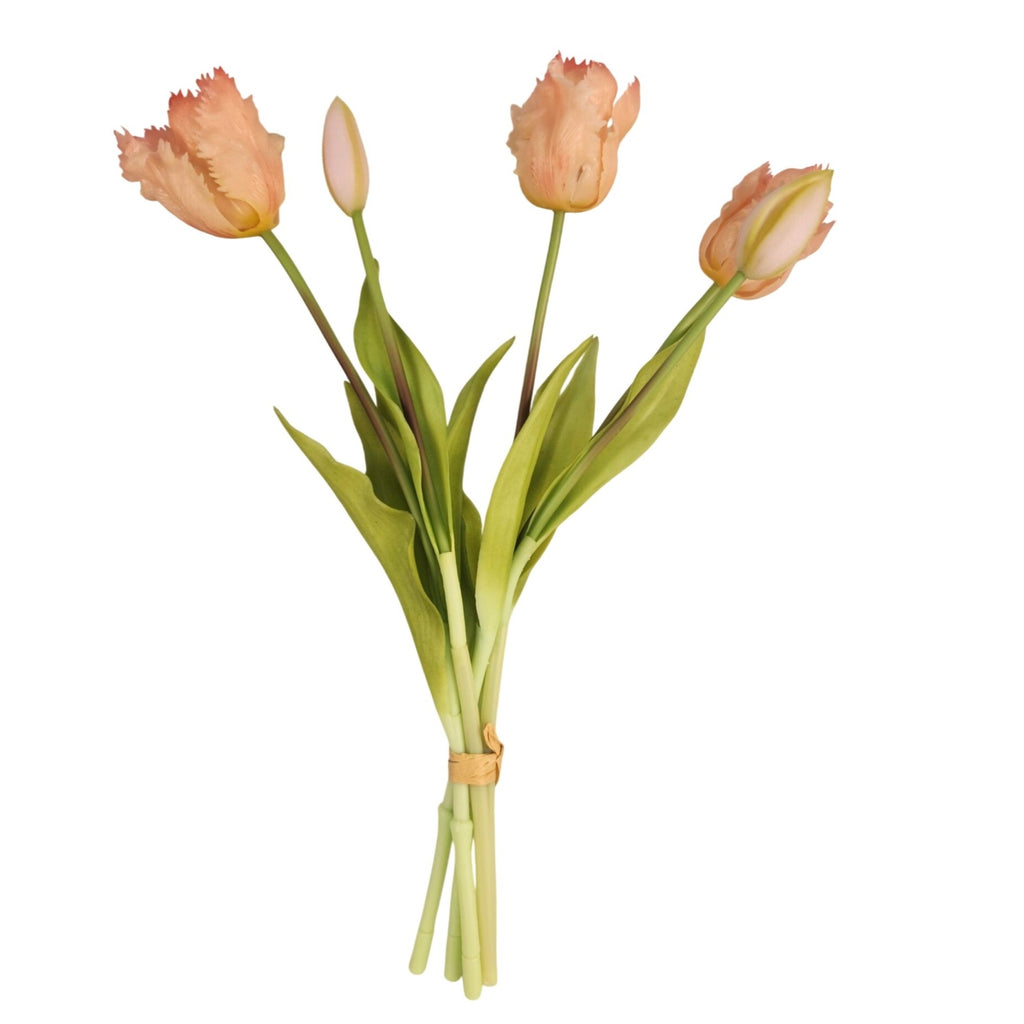 Peach Coral Artificial Tulips 15 Inch Set of 5 Faux Spring Flowers Easter Wedding Decor