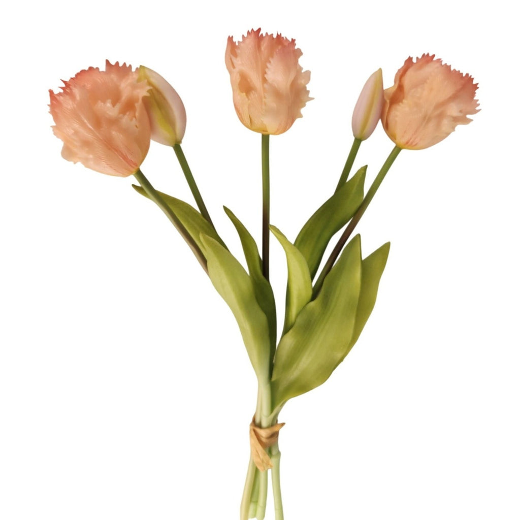 Peach Coral Artificial Tulips 15 Inch Set of 5 Faux Spring Flowers Easter Wedding Decor