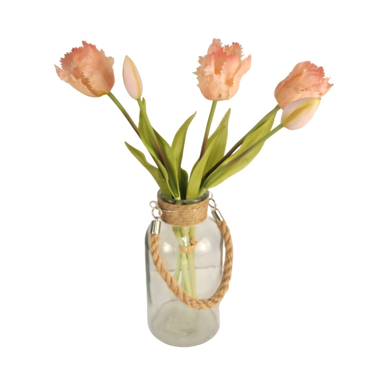 Peach Coral Artificial Tulips 15 Inch Set of 5 Faux Spring Flowers Easter Wedding Decor