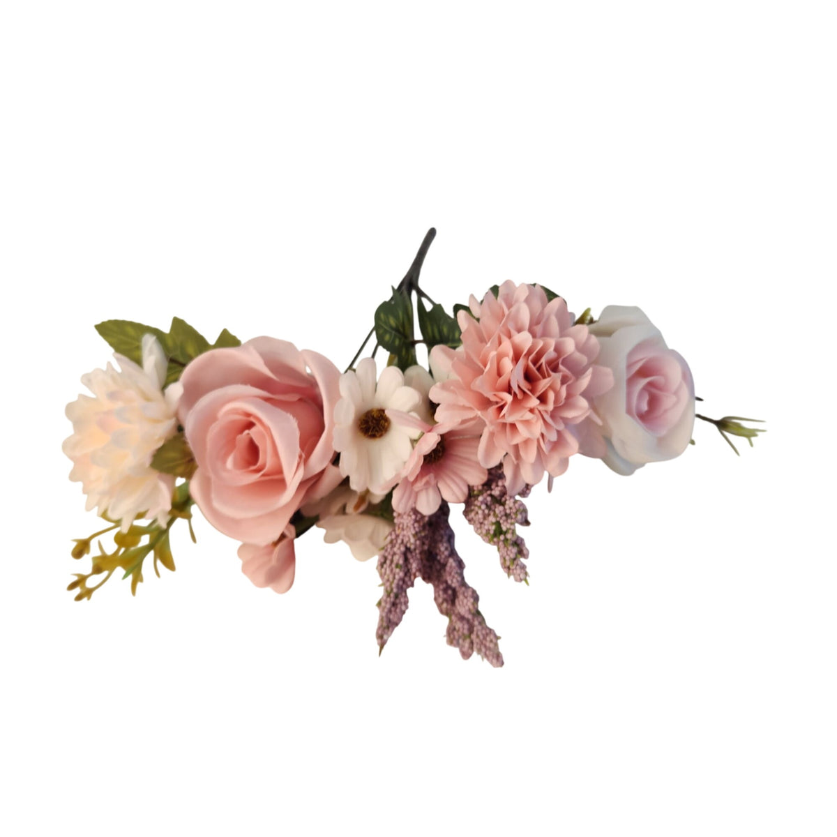 Pink Artificial Flower Bush, 7-Stem 12-Inch Mixed Bouquet for Wedding Decor