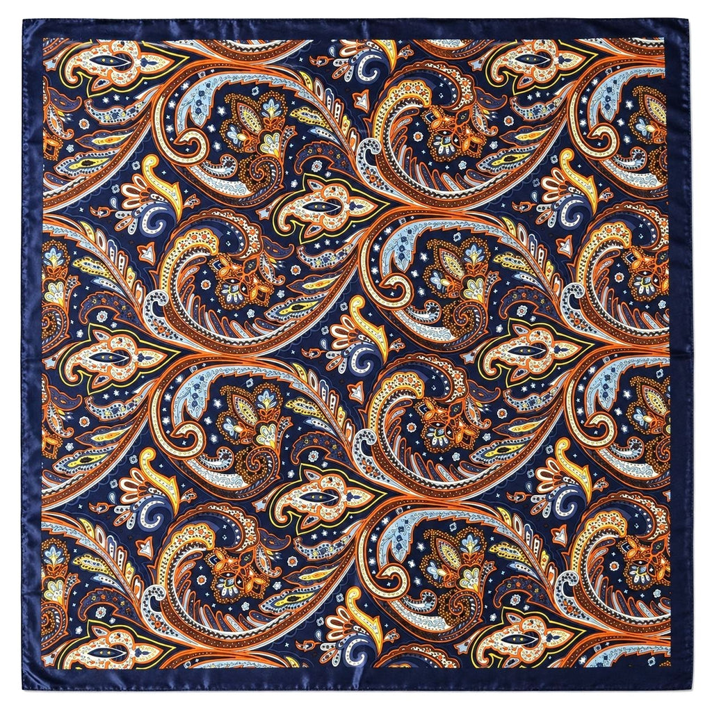Navy Multicolor Paisley Wild Rag Scarf 35x35 Satin Western Cowgirl Cowboy