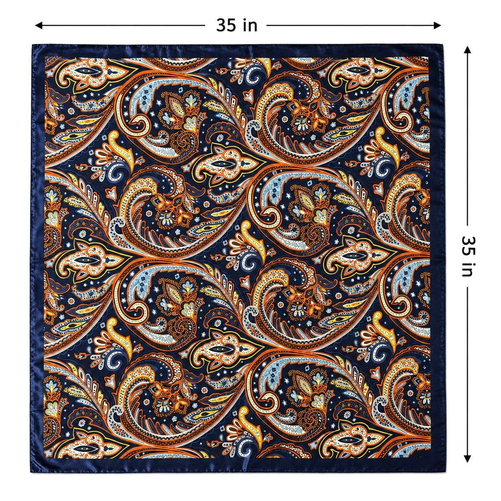 Square or scarf with a detailed paisley pattern, shown flat against a white background with dimension lines indicating a 35 in by 35 in size.
