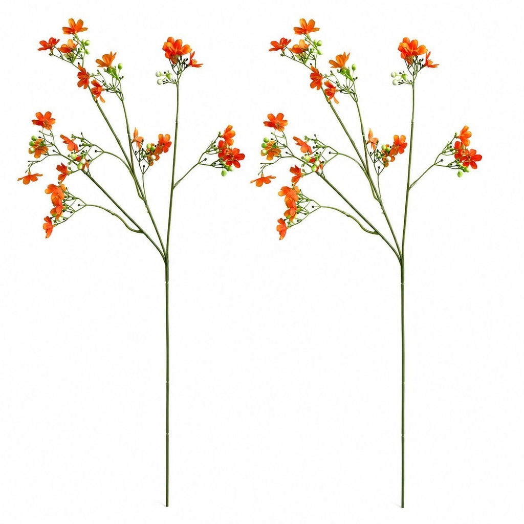 Orange Faux Wax Flower Stems Set of 2, 24 Inch Dogwood Style Floral Spray, Fall Wedding Wreath Filler
