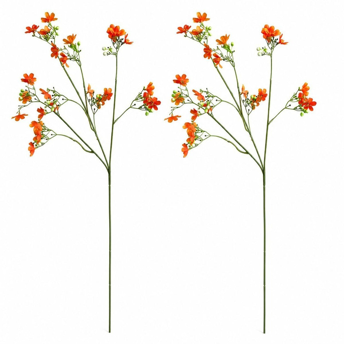 Orange Faux Wax Flower Stems Set of 2, 24 Inch Dogwood Style Floral Spray, Fall Wedding Wreath Filler
