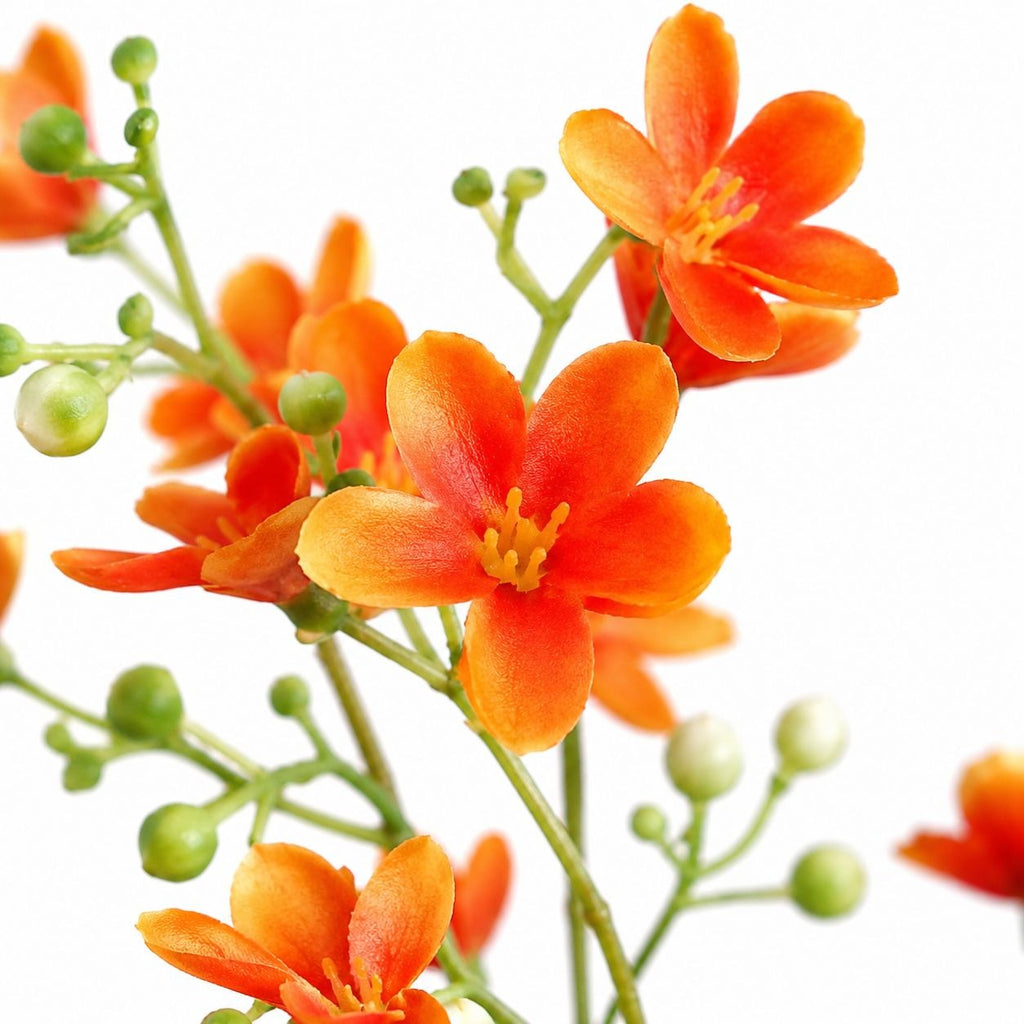 Orange Faux Wax Flower Stems Set of 2, 24 Inch Dogwood Style Floral Spray, Fall Wedding Wreath Filler