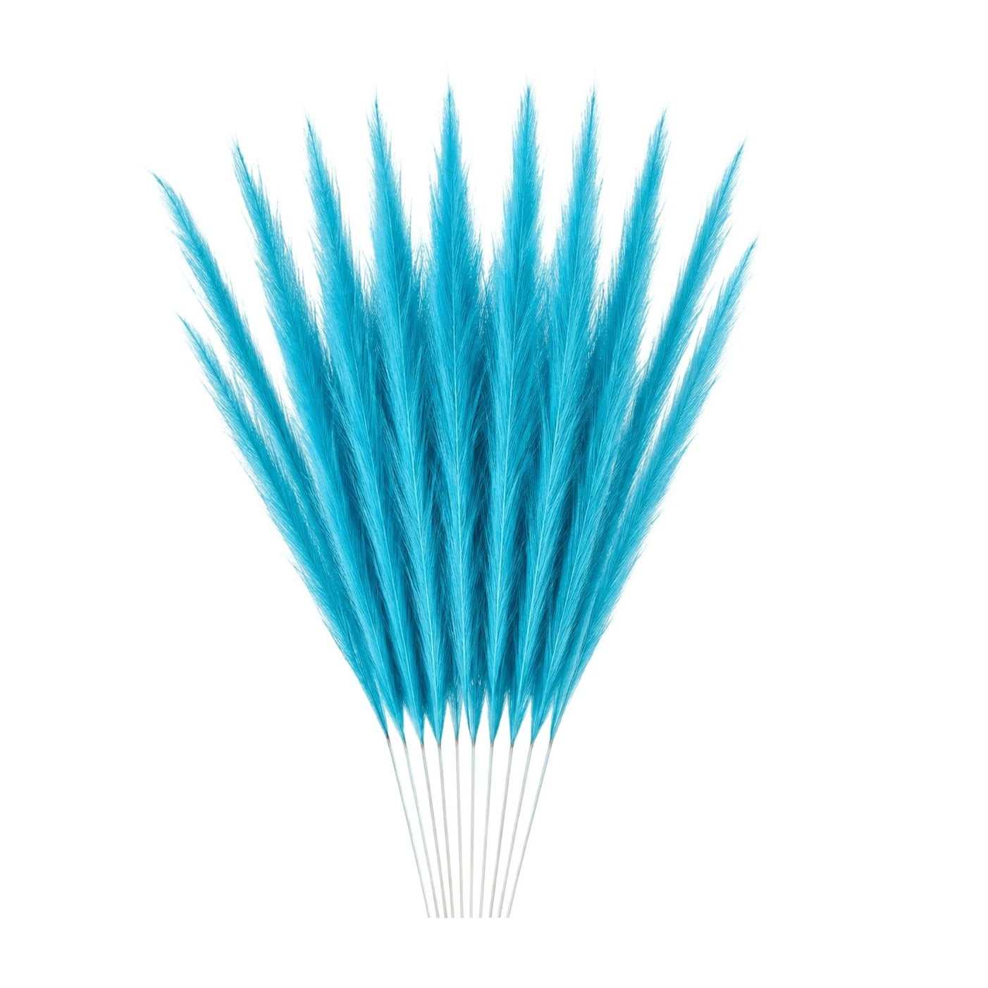 Turquoise Blue Artificial Pampas Grass 16 Inch 13 Stem Bunch Wispy Coastal Vase Filler Faux Beach Party Decor