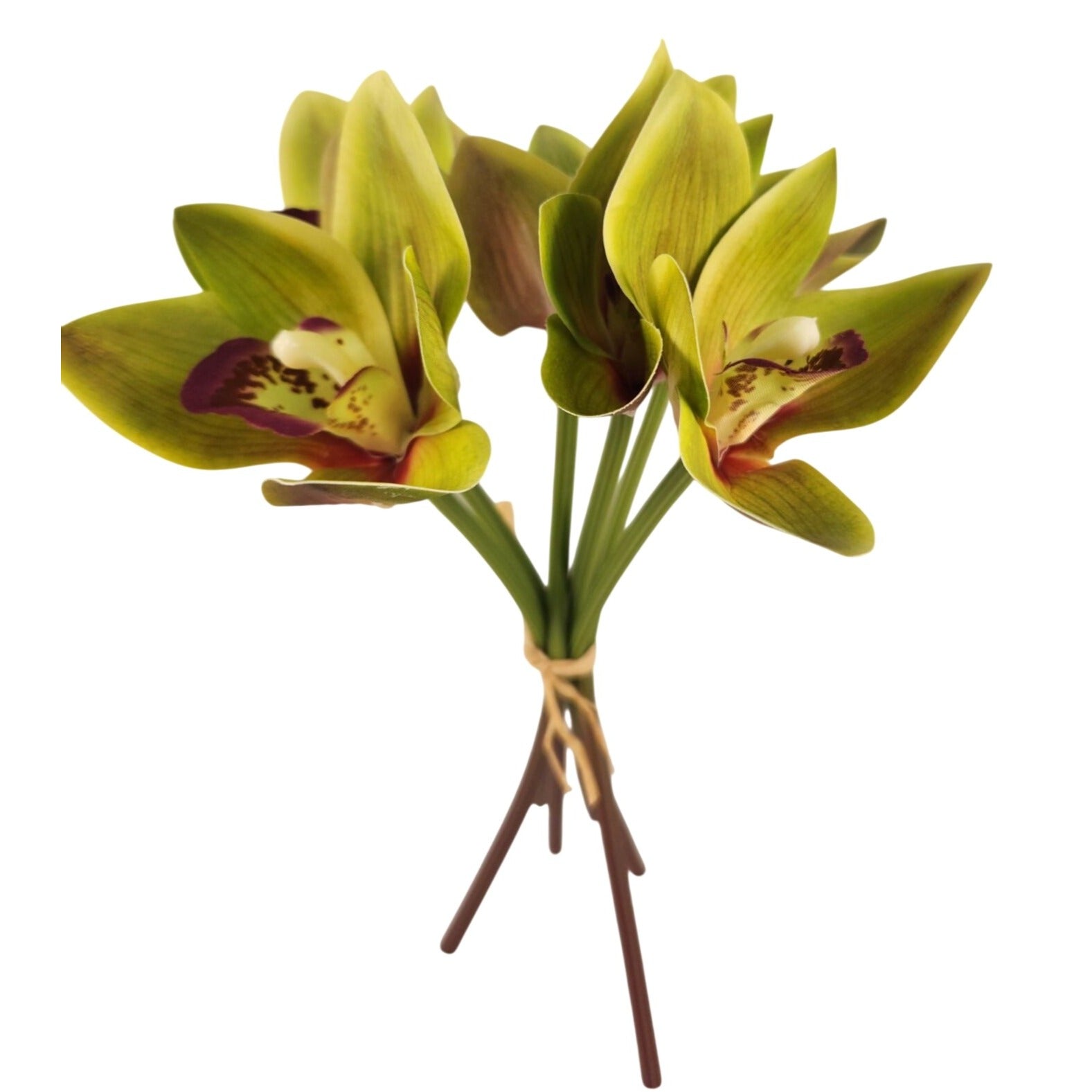 Green Cymbidium Orchid Artificial Flowers 6 Stem Bundle, Faux Orchid Wedding Flowers, DIY Corsage Boutonniere Supply