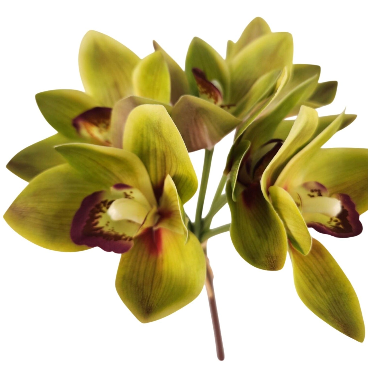Green Cymbidium Orchid Artificial Flowers 6 Stem Bundle, Faux Orchid Wedding Flowers, DIY Corsage Boutonniere Supply