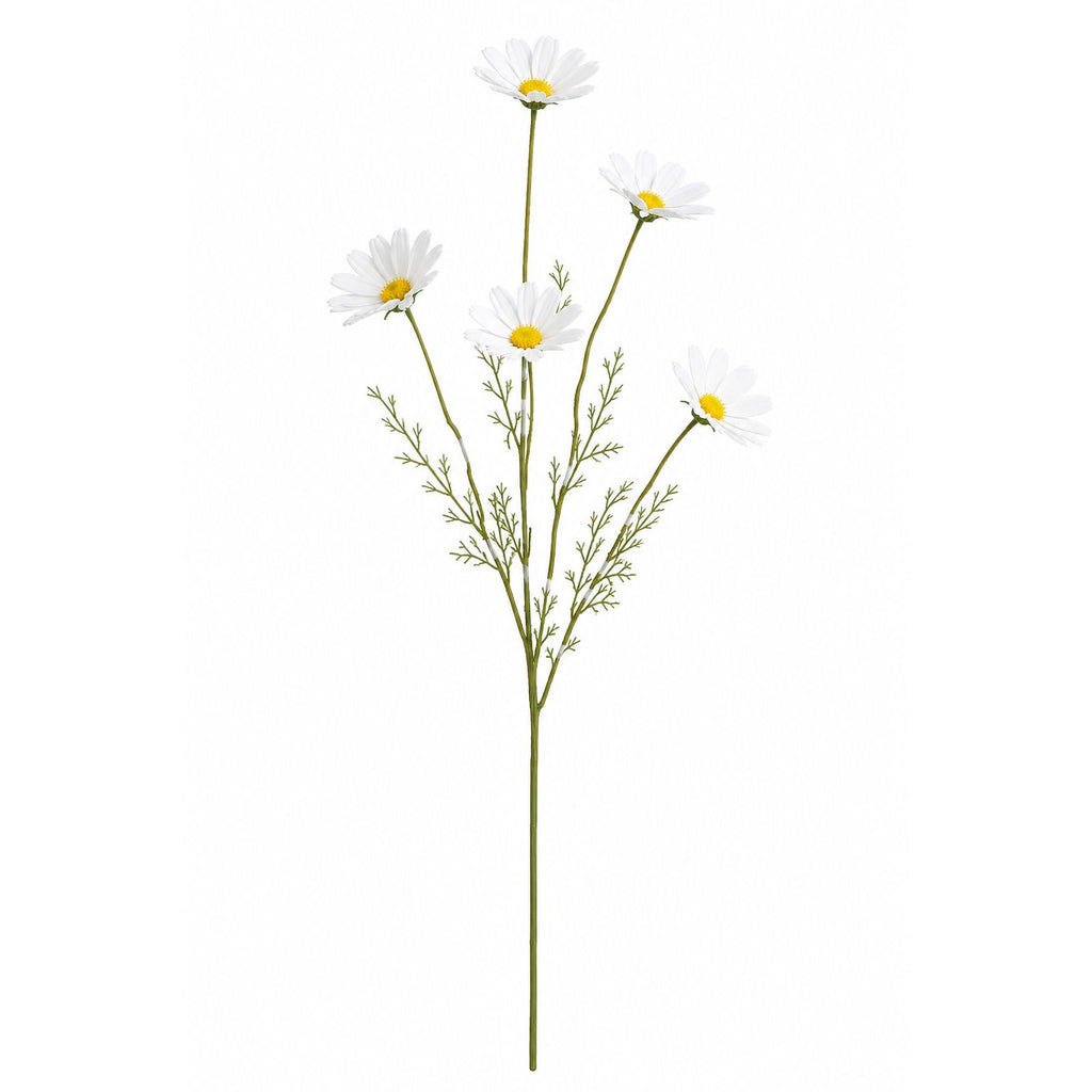 White Faux Daisy Stem 20 Inch Artificial Wildflower Set of 5 Farmhouse Floral Decor