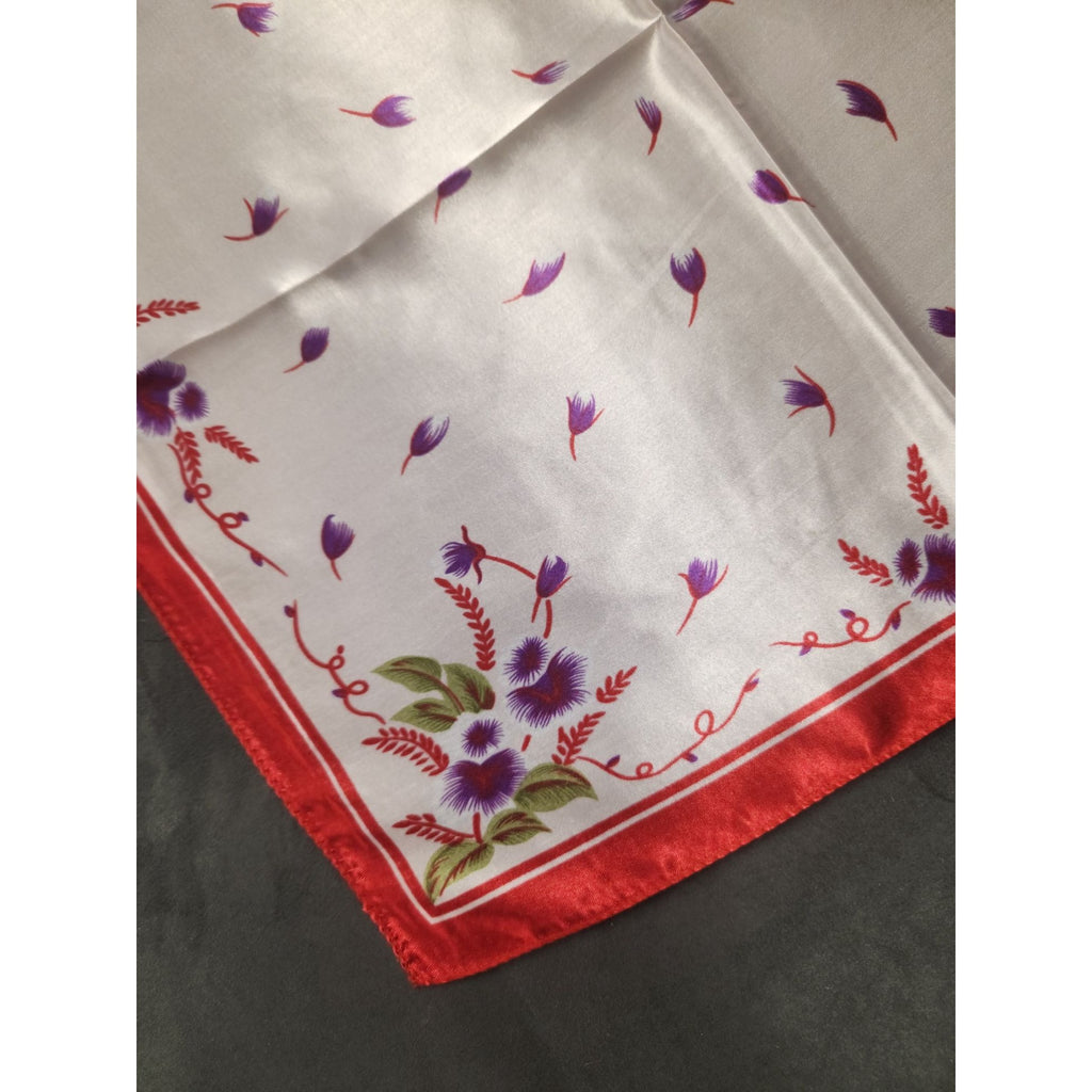 Red Pink Floral Satin Scarf 20x20 Women's Hair Tie Neck Wrist Wrap