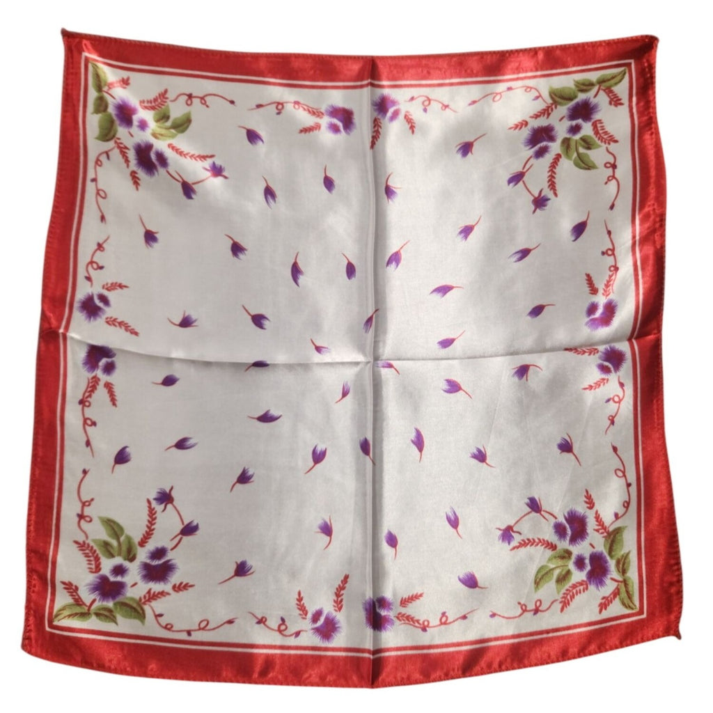 Red Pink Floral Satin Scarf 20x20 Women's Hair Tie Neck Wrist Wrap