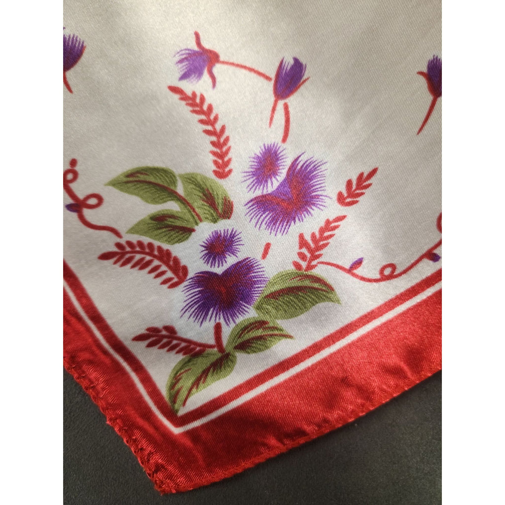 Red Pink Floral Satin Scarf 20x20 Women's Hair Tie Neck Wrist Wrap