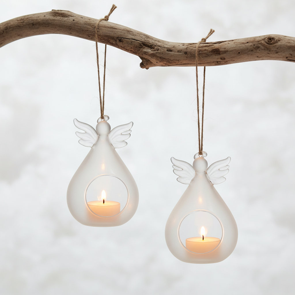 Glass angels on rustic branch