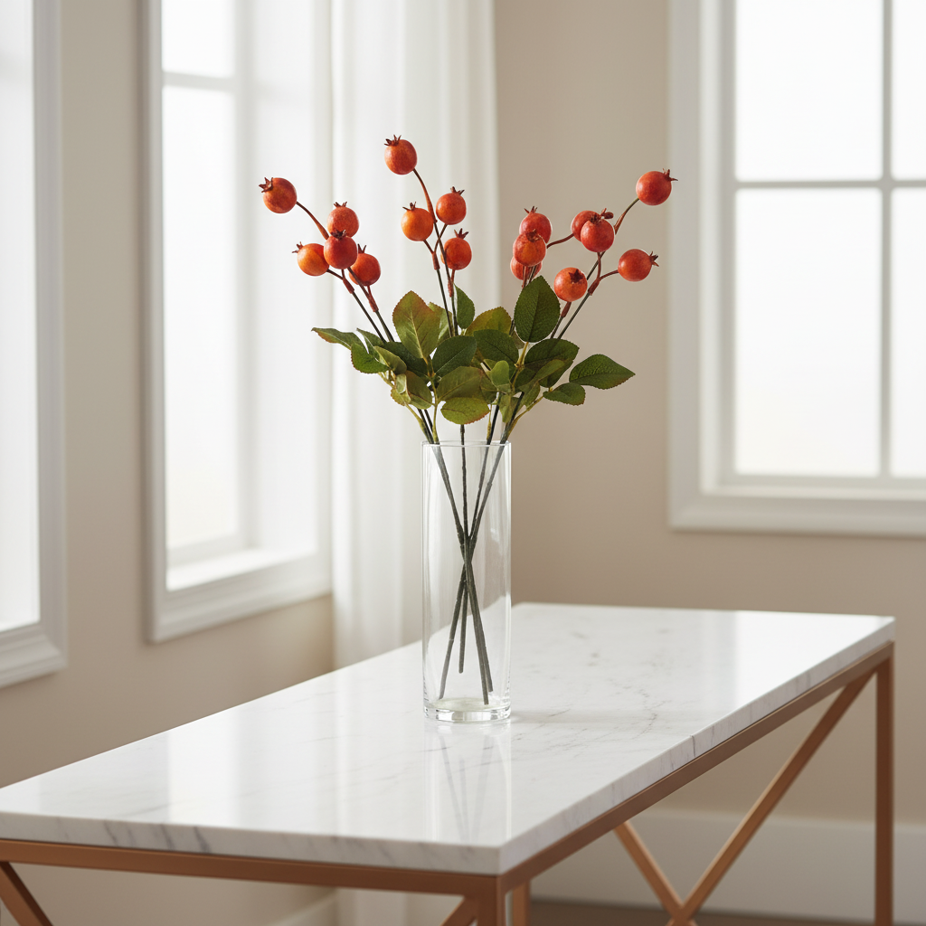 Glass vase arrangement on marble table