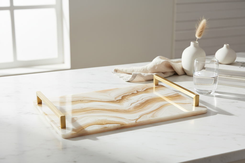 Gold Handle Resin Serving Tray