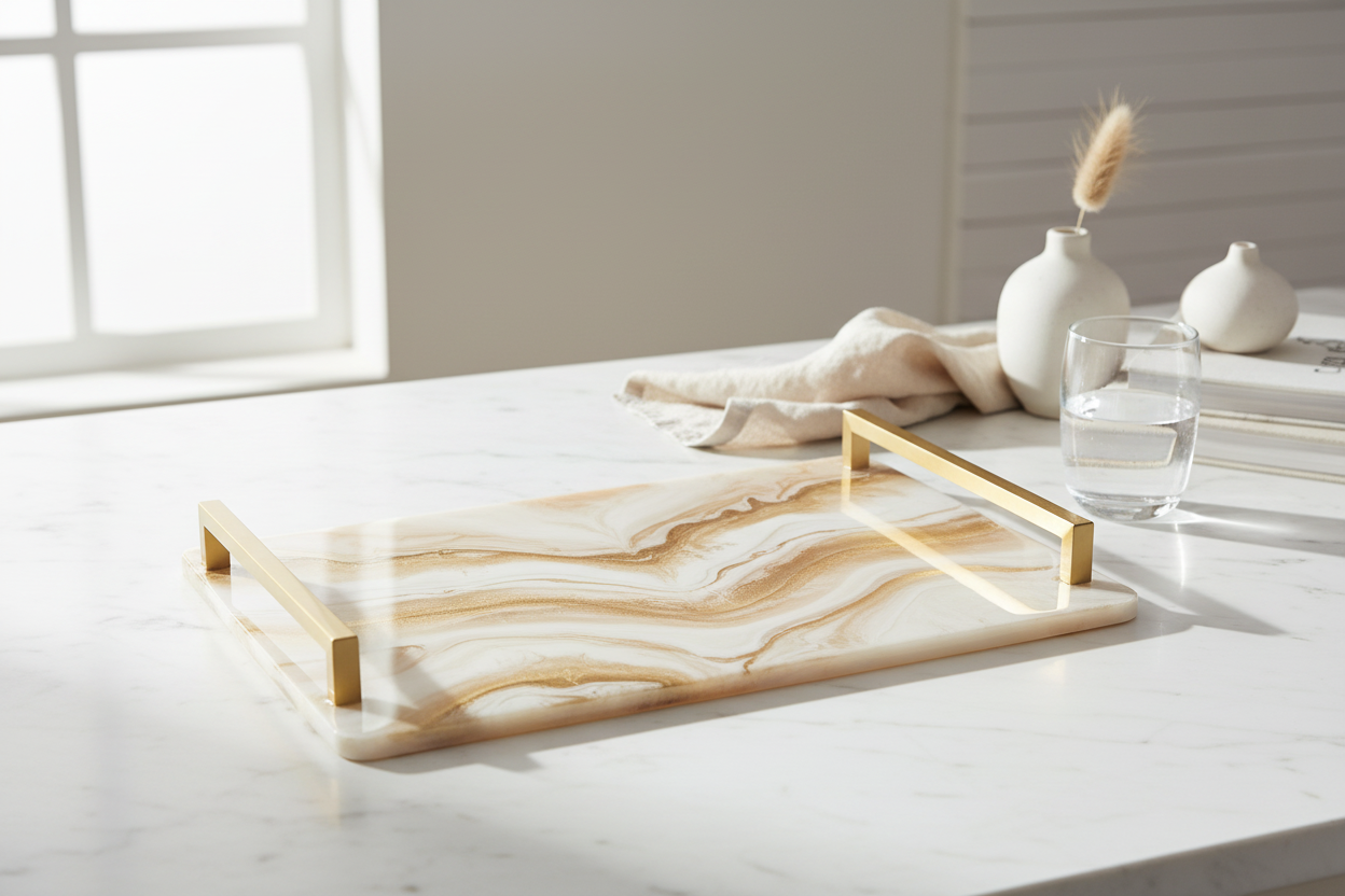 Gold Handle Resin Serving Tray