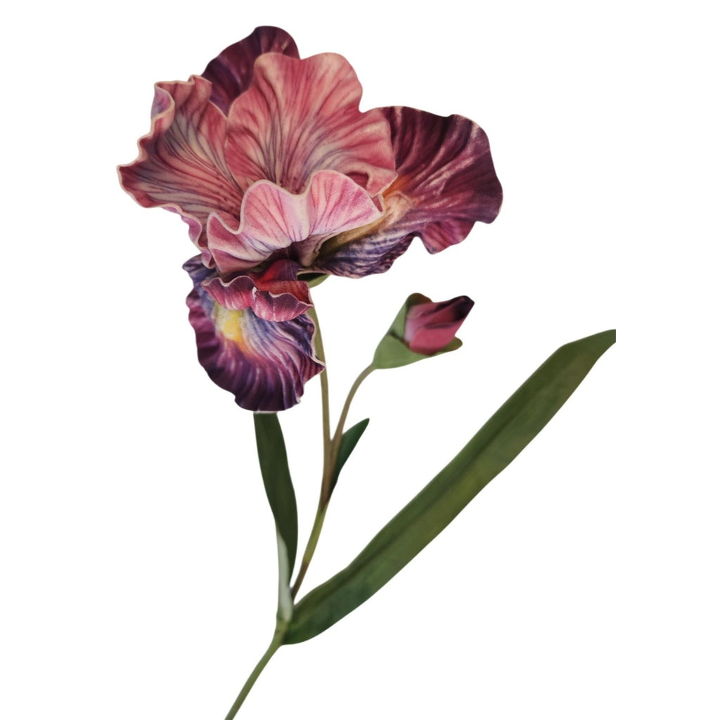 Artificial Iris Flower 33 Inch Tall Purple Faux Iris Stem Hand Painted Look Floral Decor