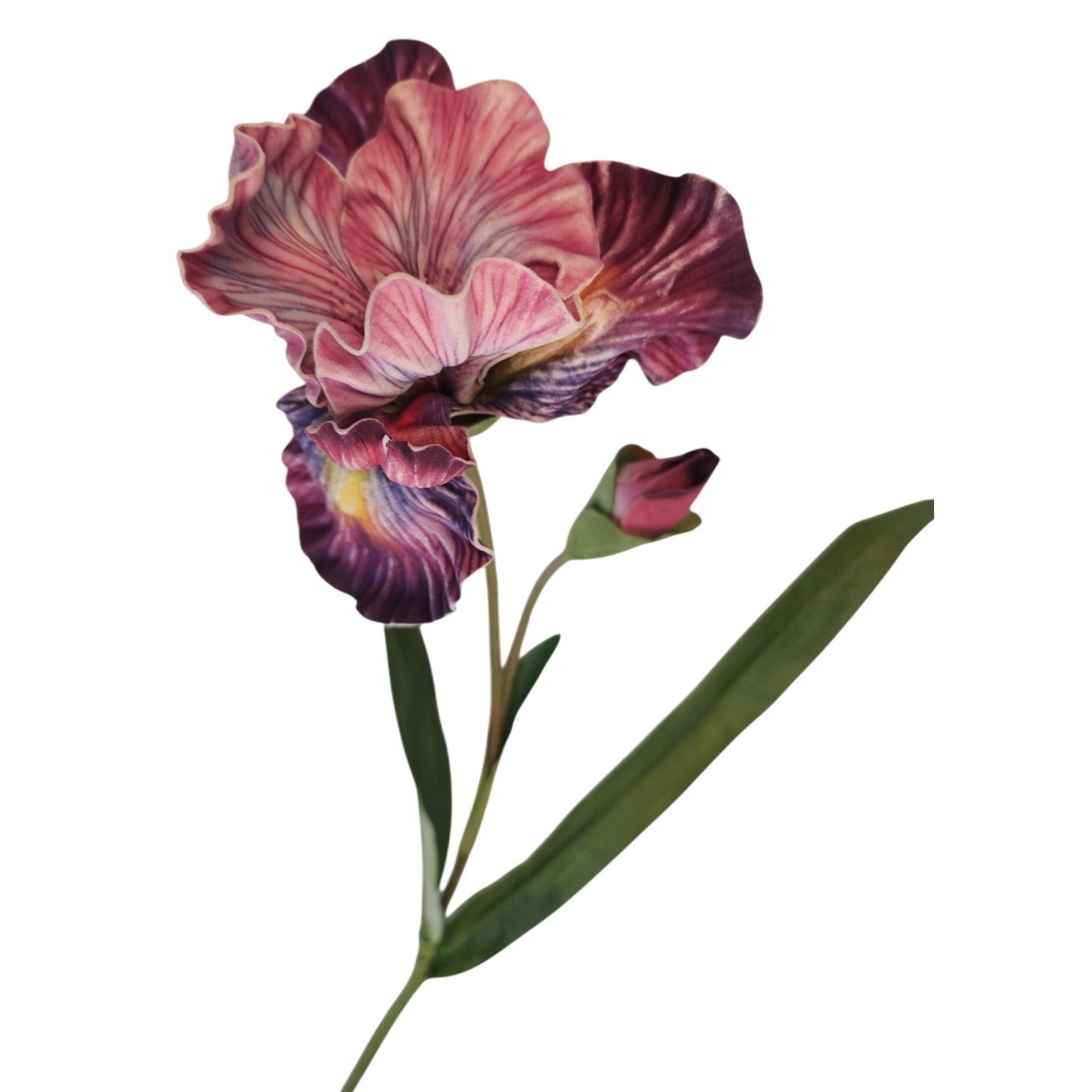 Artificial Iris Flower 33 Inch Tall Purple Faux Iris Stem Hand Painted Look Floral Decor