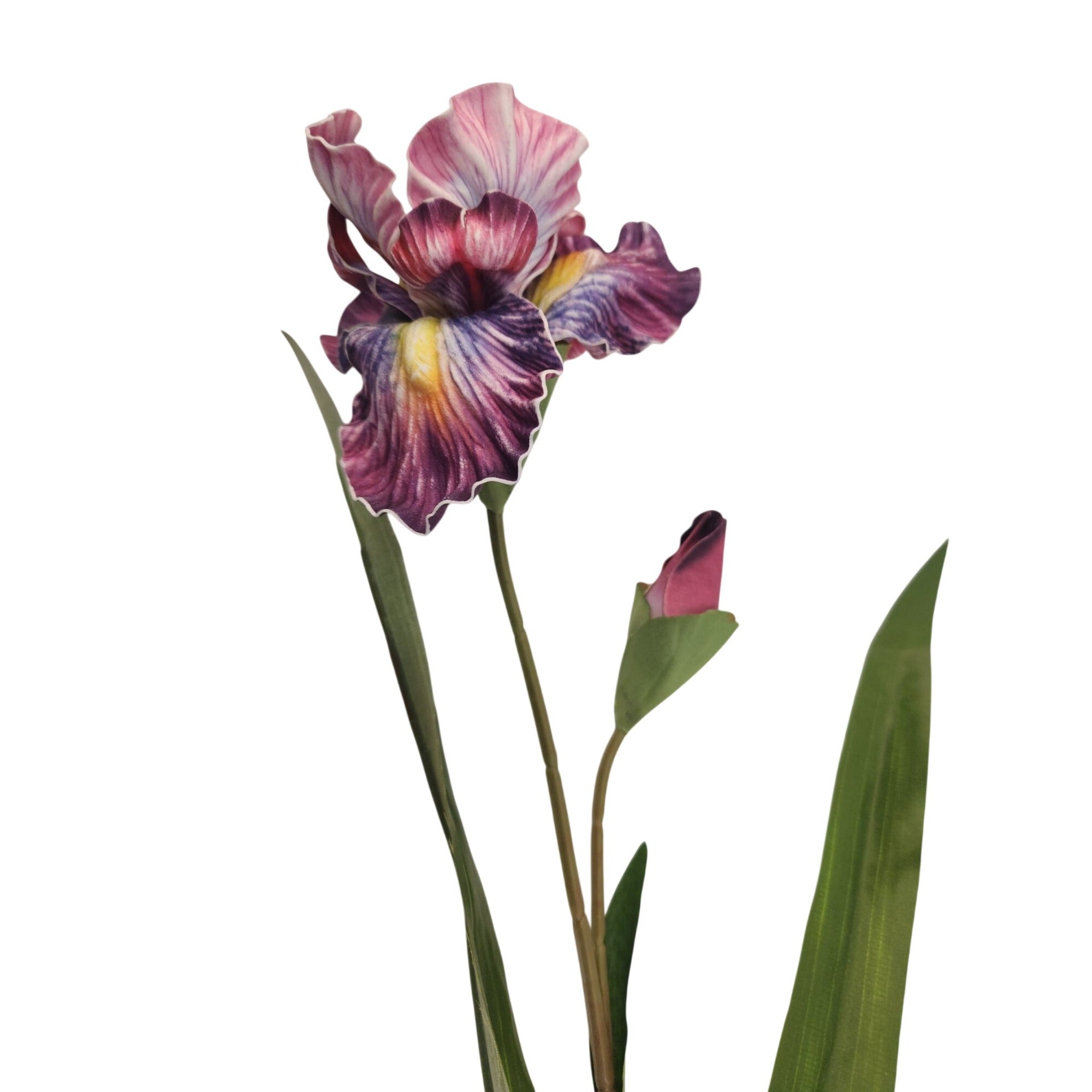 Artificial Iris Flower 33 Inch Tall Purple Faux Iris Stem Hand Painted Look Floral Decor