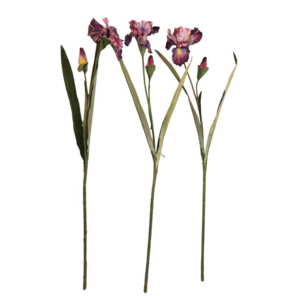 Artificial Iris Flower 33 Inch Tall Purple Faux Iris Stem Hand Painted Look Floral Decor