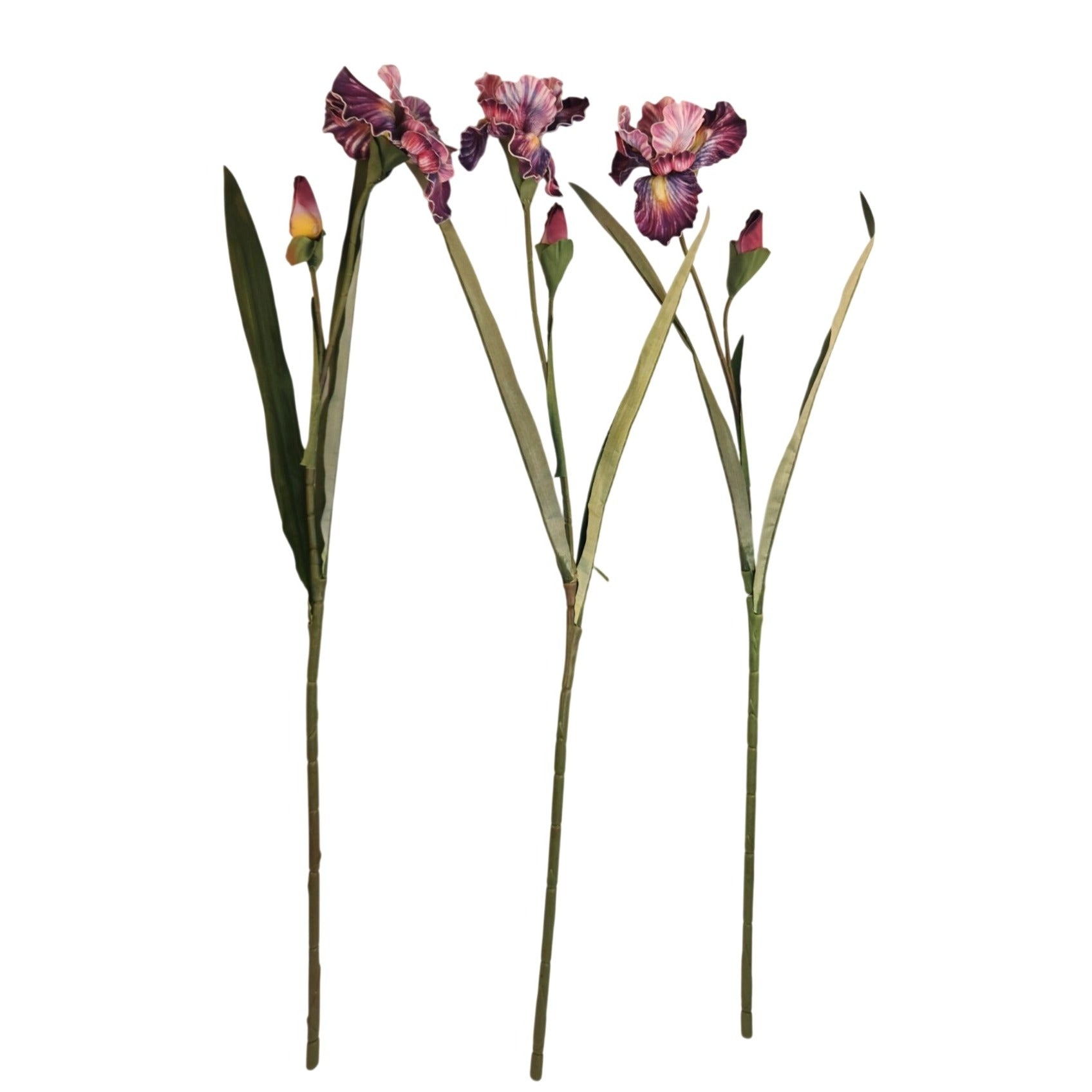 Artificial Iris Flower 33 Inch Tall Purple Faux Iris Stem Hand Painted Look Floral Decor