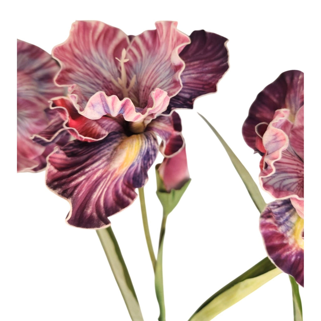 Artificial Iris Flower 33 Inch Tall Purple Faux Iris Stem Hand Painted Look Floral Decor