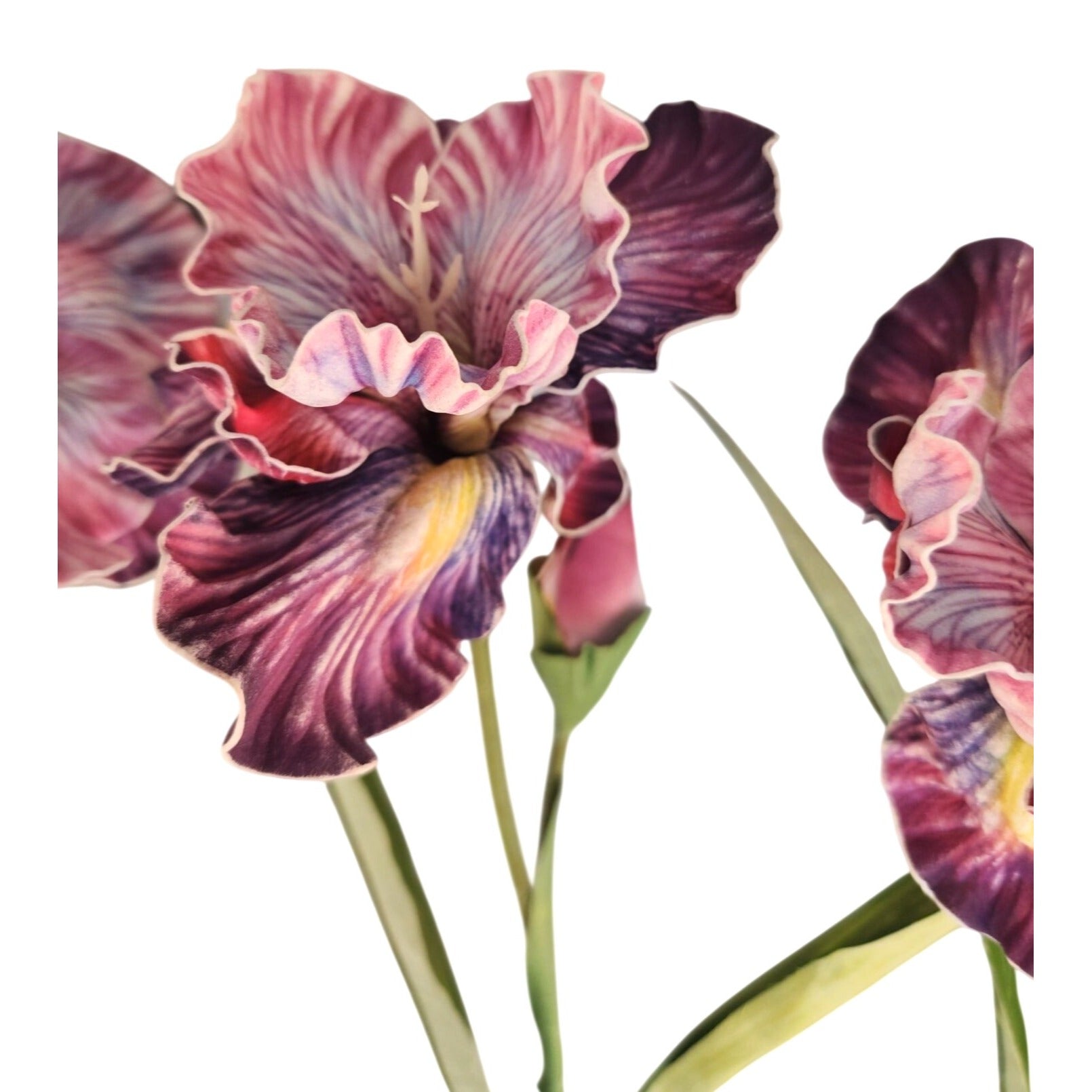 Artificial Iris Flower 33 Inch Tall Purple Faux Iris Stem Hand Painted Look Floral Decor