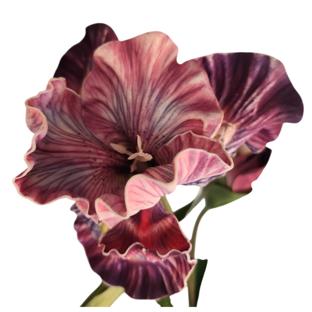 Artificial Iris Flower 33 Inch Tall Purple Faux Iris Stem Hand Painted Look Floral Decor