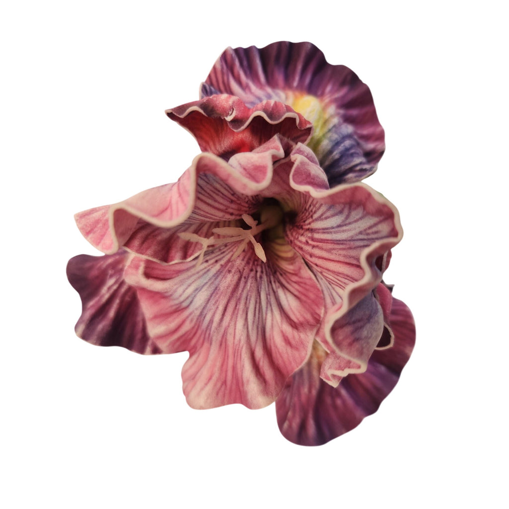Artificial Iris Flower 33 Inch Tall Purple Faux Iris Stem Hand Painted Look Floral Decor