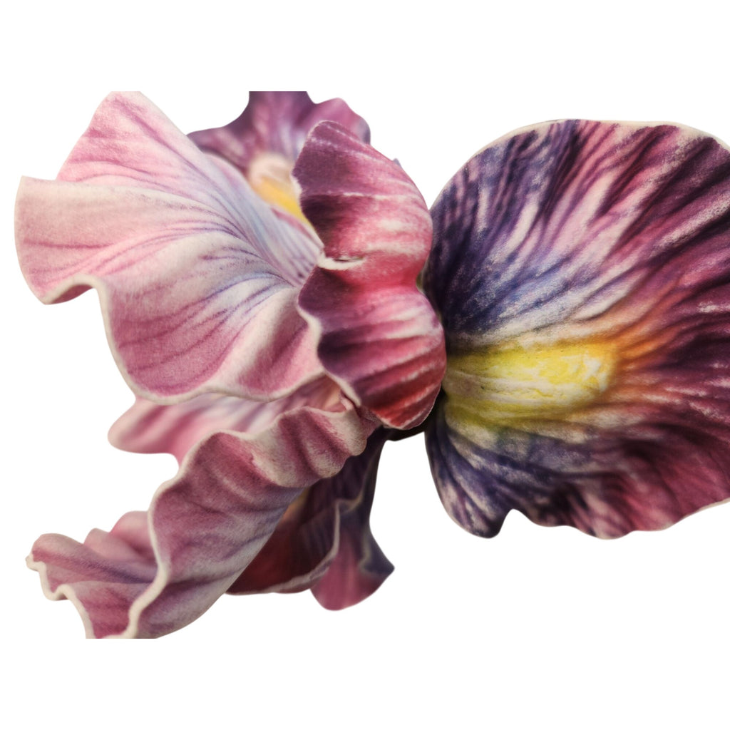 Artificial Iris Flower 33 Inch Tall Purple Faux Iris Stem Hand Painted Look Floral Decor