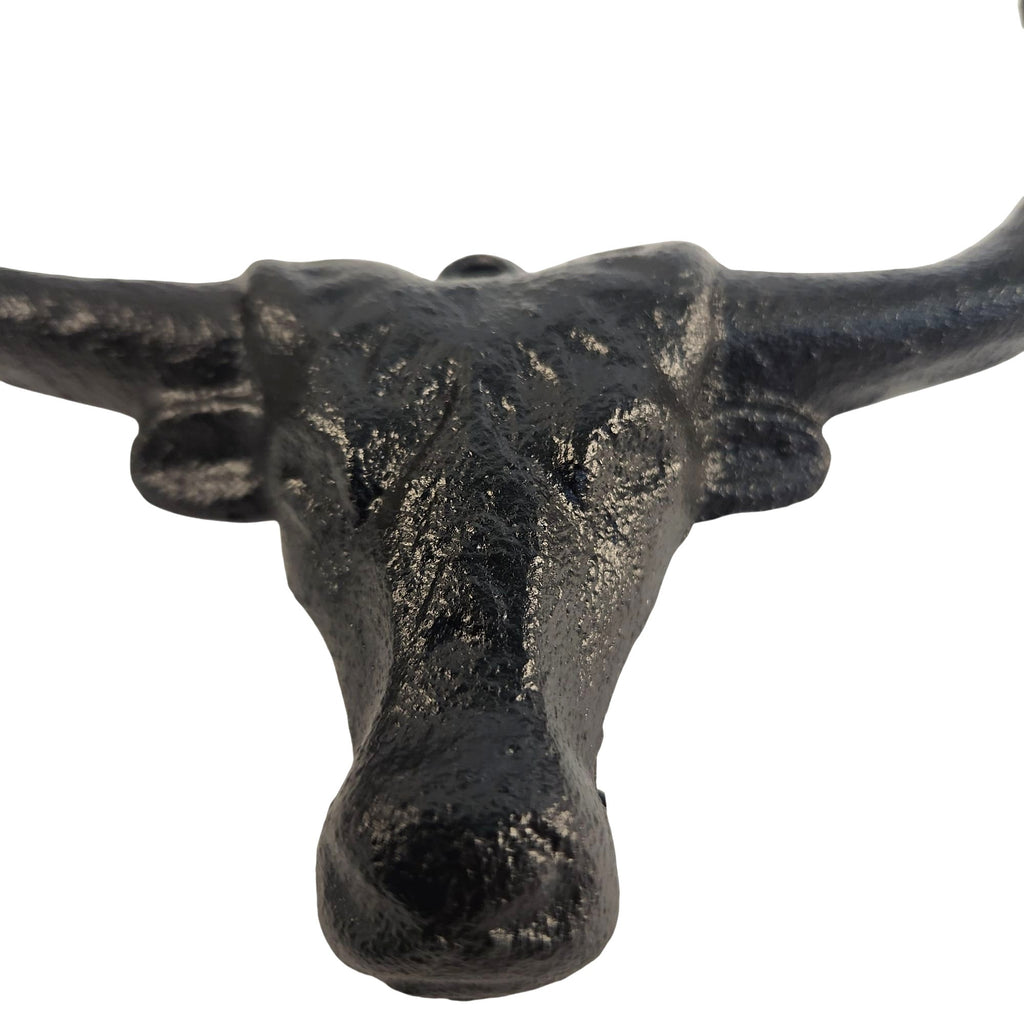 Cast Iron Bull Head Shaped Hat Holder Wall Coat Hook With Rustic Black Finish Decorative Hanger For Western Ranch Or Country Themes