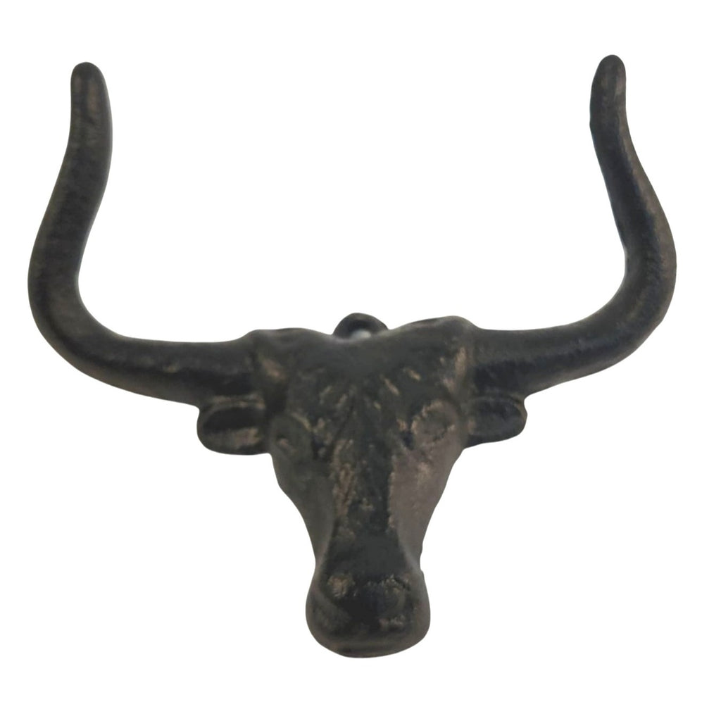 Cast Iron Bull Head Shaped Hat Holder Wall Coat Hook With Rustic Black Finish Decorative Hanger For Western Ranch Or Country Themes